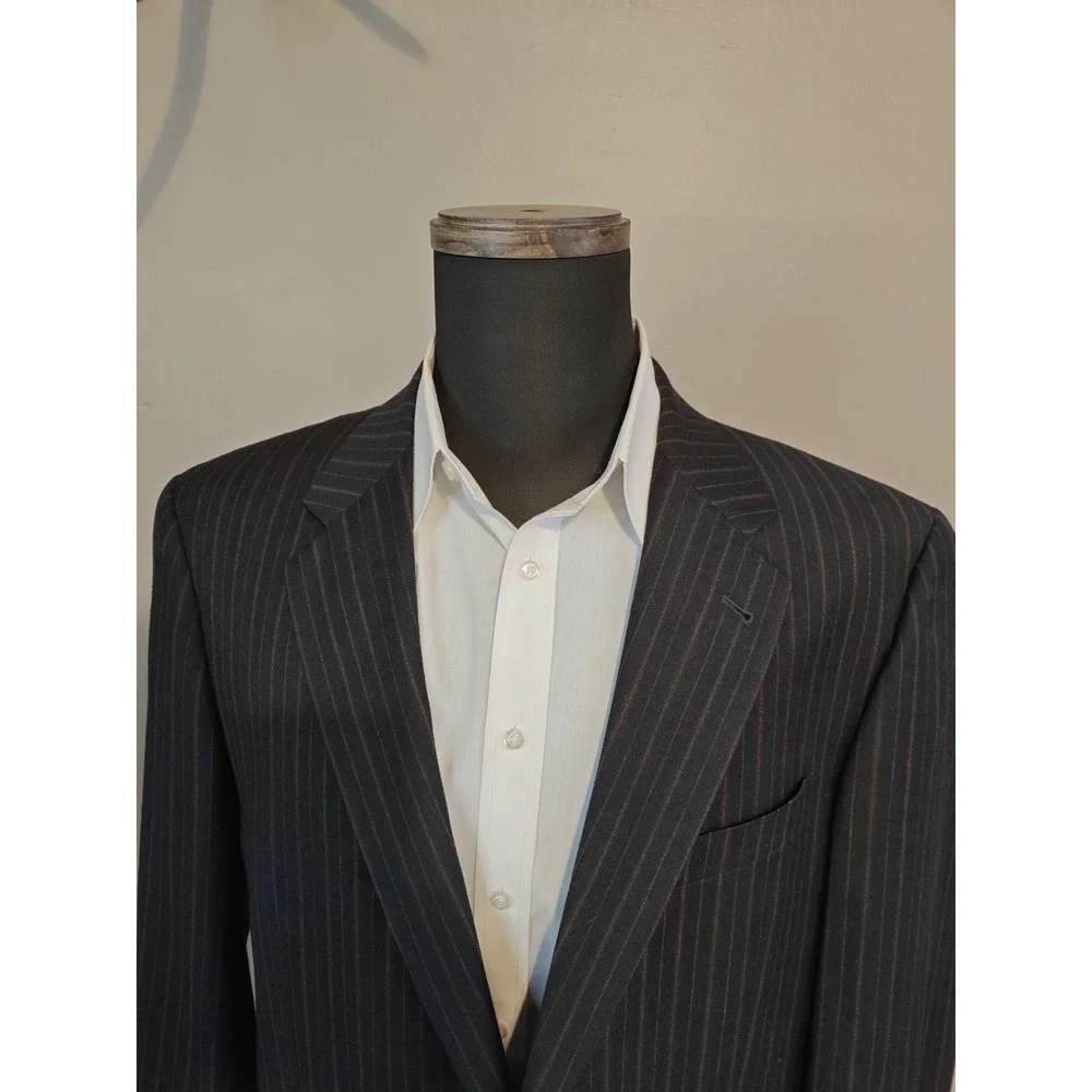 Joseph Abboud Wool Sport Coat 42L Black Brown Stripe USA 2 Button 1427/2